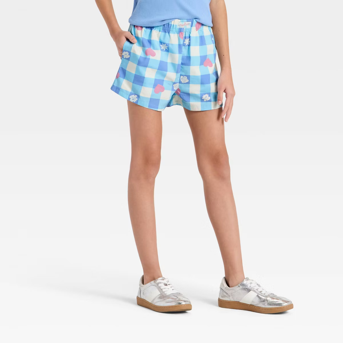 Girls' Disney Princess Checked Woven Shorts - Blue | Target