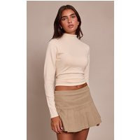 Cream Fine Knit High Neck Sweater | PrettyLittleThing US
