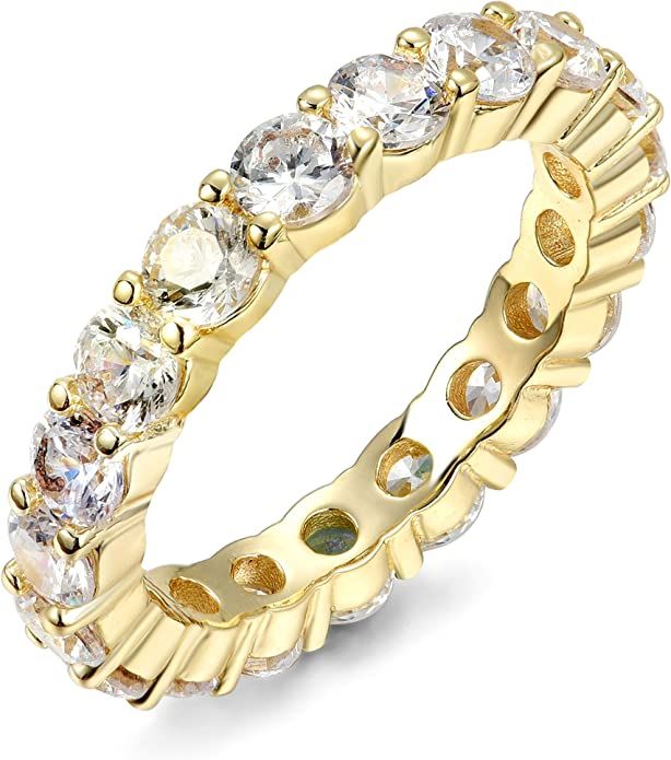 NYC Sterling 4MM Gold Cubic Zirconia Round Luxury Eternity Rings, Box Included | Amazon (US)
