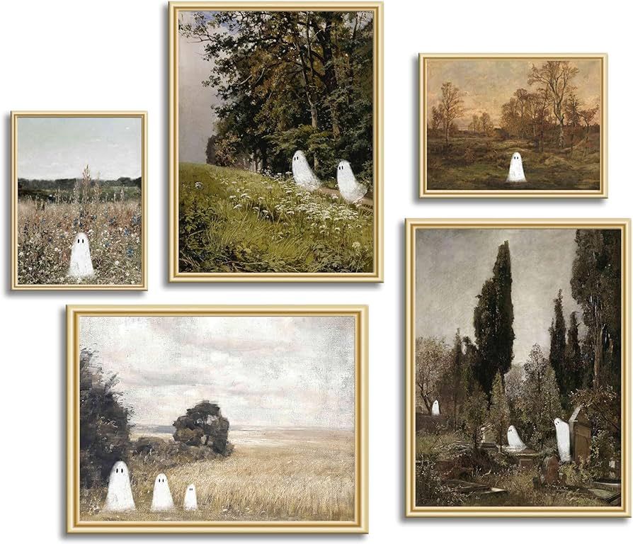 Vintage Landscape Gallery Wall Art, Country Landscape Painting Funny Ghost 5-Piece Print Set, Far... | Amazon (US)