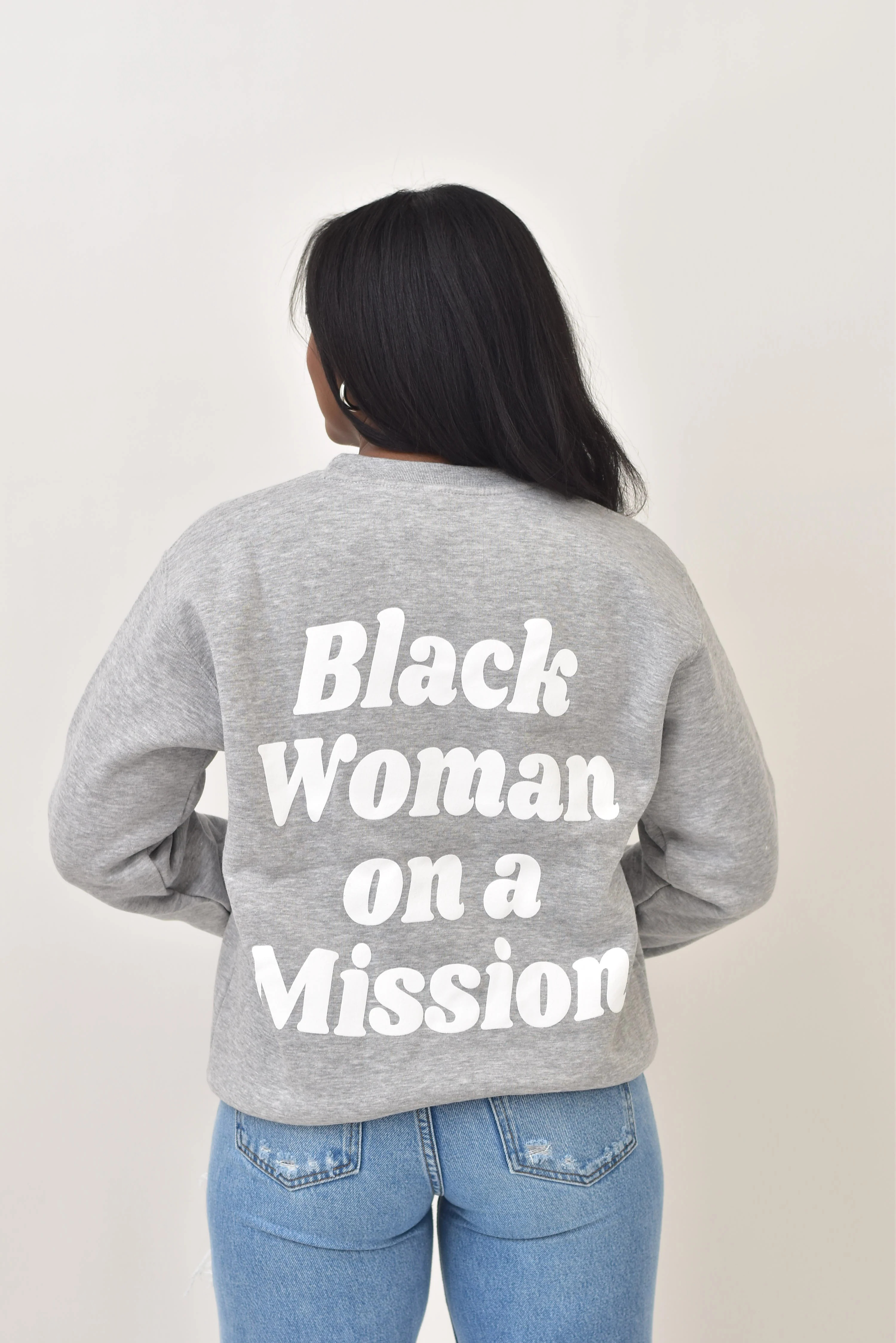 Gray Crewneck | Black Woman on a Mission