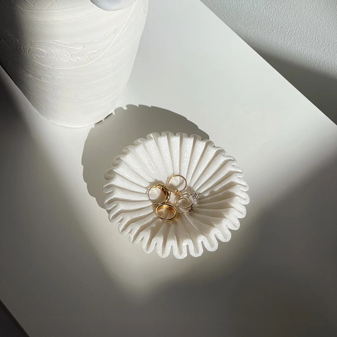 Hand Carved Marble Plate, Marble Jewelry Dish, Matte Fluted Marble Dish, Carved Marble Soap Dish,... | Etsy (US)