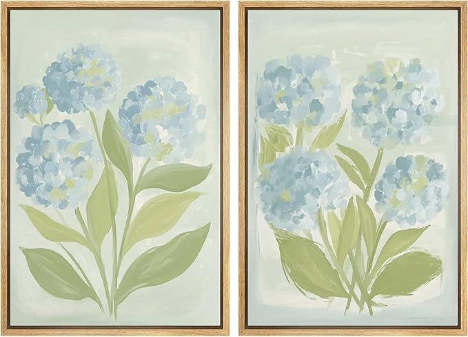 SIGNFORD Framed Canvas Print Wall Art Set Soft Hydrangea Pair Light Blue Florals with Green Leave... | Amazon (US)