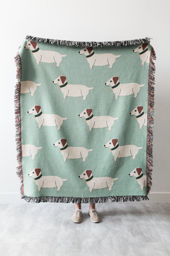 Wiener Dog Throw Blanket: Woven Cotton Throw for Sofa Cute & | Etsy | Etsy (US)