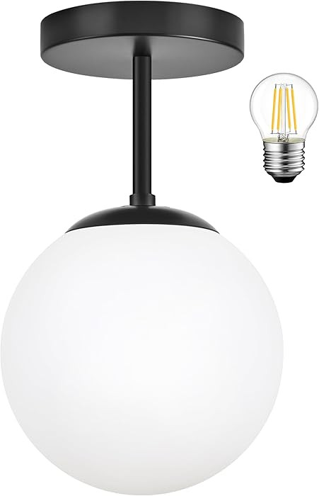 6" Mid Century Modern Globe Semi Flush Mount Ceiling Light Fixture Frosted Glass with Black Finis... | Amazon (US)