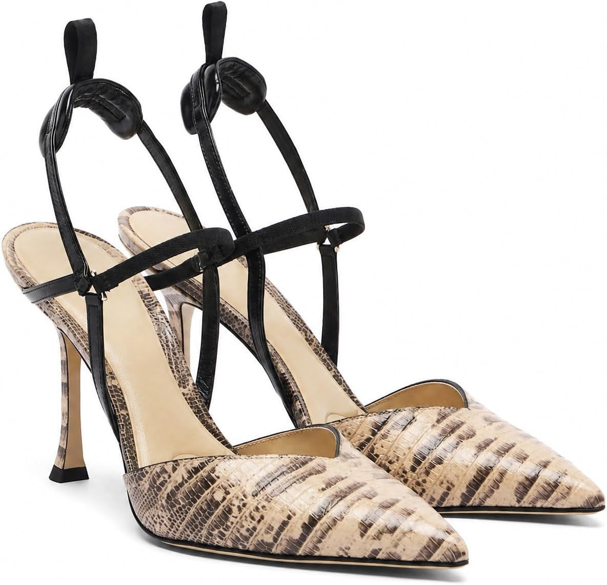 Women's Snake Print Stiletto Heels Slingback Pointed Toe Ankle Strap Pumps | Amazon (US)