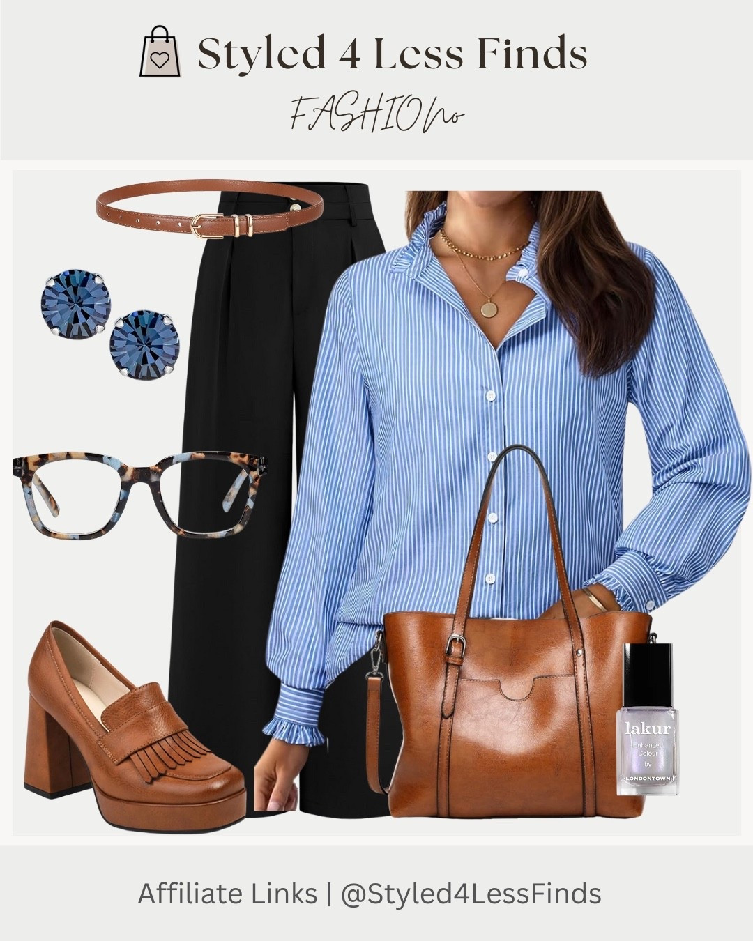 Classic with a modern twist 🤍
This blue stripe button-up paired with tailored black trousers is one of those outfits that always works—polished, timeless, and effortlessly put together. Finished with warm cognac accessories to add depth and contrast.

Style Tip:
When wearing cool tones like blue and black, add warmth with brown leather accessories. It instantly softens the look and makes it feel more elevated and intentional.

#LTKcanada #LTKstyletip #LTKover50style