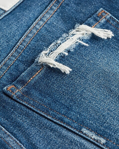 Super High Waisted Dark Wash Mom Jean Shorts | Express