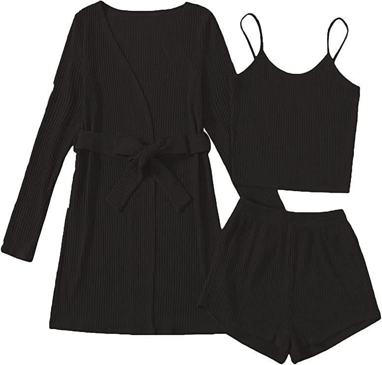 Verdusa Women's 3 Piece Cami Top & Shorts Lounge Sleepwear Pajama Set with Robe | Amazon (US)