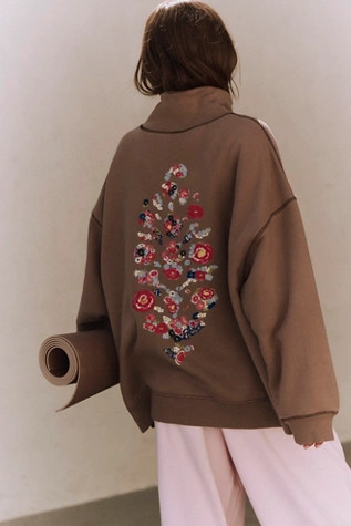 A Cut Above Floral Logo Mock Neck Pullover Sweatshirt | Free People (Global - UK&FR Excluded)