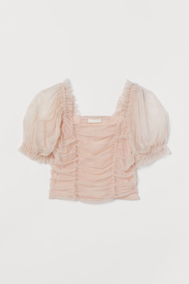 Puff-sleeved Mesh Top | H&M (US)