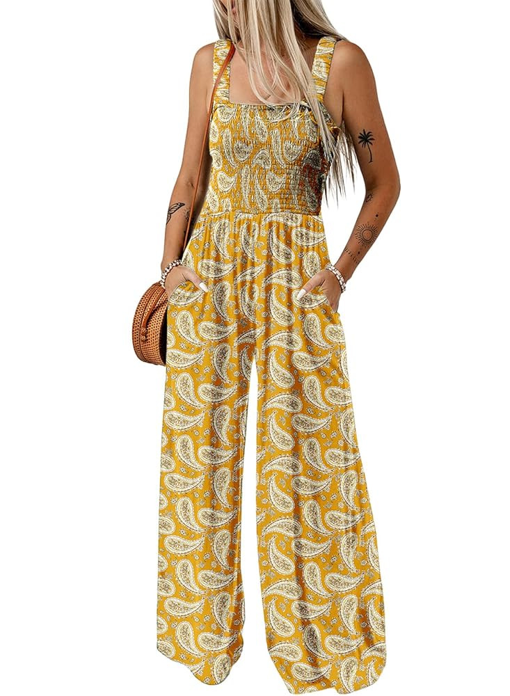 Dokotoo Women's Casual Loose Overalls Jumpsuits One Piece Sleeveless Printed Wide Leg Long Pant R... | Amazon (US)