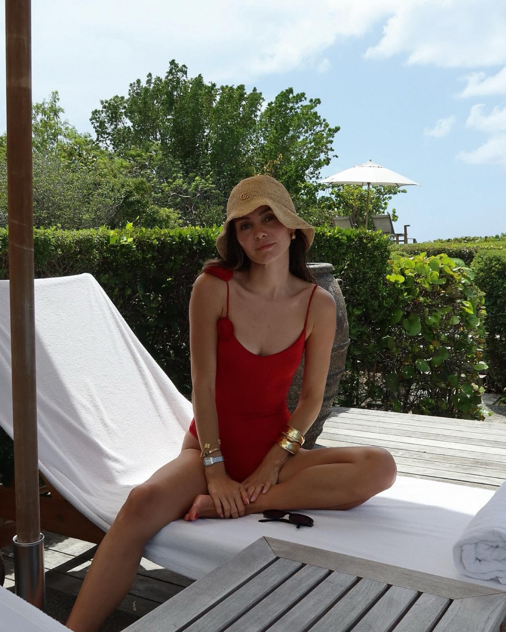 Straw hat, raffia hat, swimsuit, oseree swimsuit, red swimsuit, miumiu hat, swimwear, beachwear, swimming costume, holiday look, vacation look, vacation style, Gucci hat 

#LTKswimwear #LTKeurope #LTKsummer