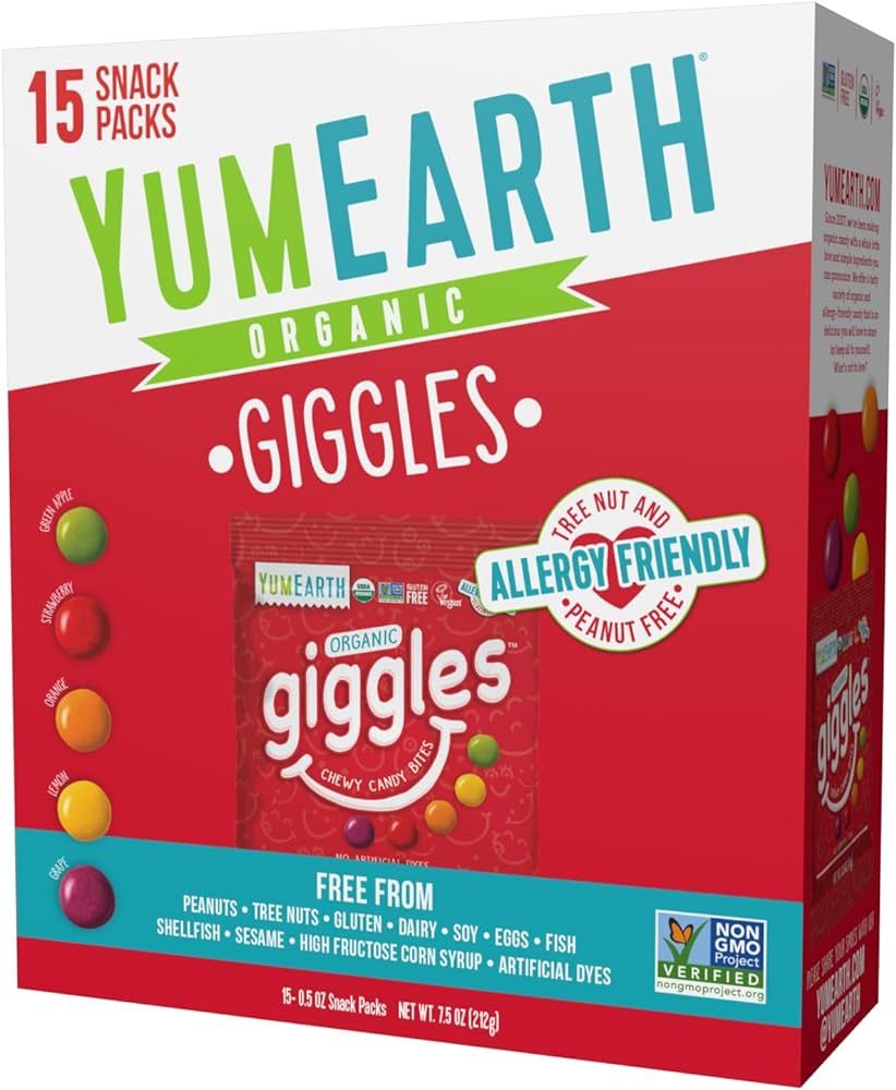 YumEarth Organic Giggles Chewy Candy Bites - Fruit Flavored Snack Packs - Allergy Friendly, Glute... | Amazon (US)