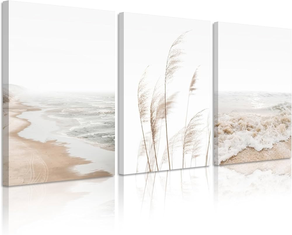 Beach Wall Art Boho Prints Coastal Canvas Wall Art Beach Pictures Pampas Grass Ocean Poster Plant... | Amazon (US)