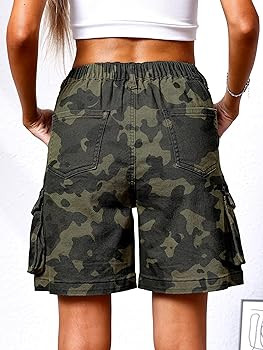 ELLEVEN Bermuda Cargo Shorts Women, Elastic High Waist 6 Pockets Shorts 7 Inch Inseam Summer Jort... | Amazon (US)