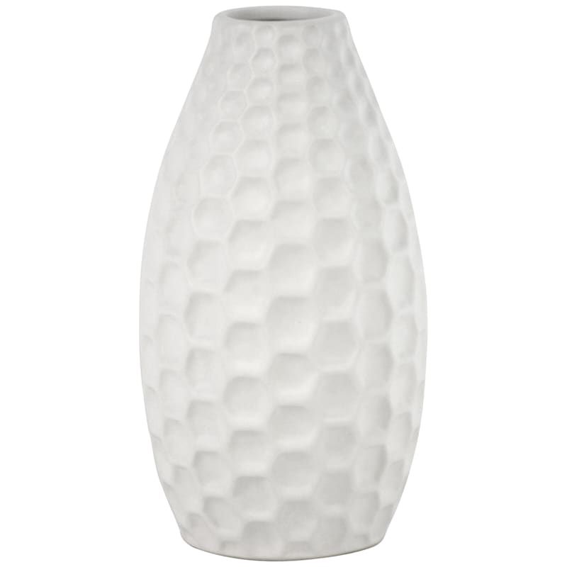 White Honeycomb Ceramic Vase, 9" | At Home