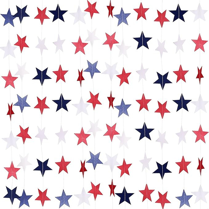 TecUnite 8 Pack Total 52.5Ft Patriotic Star Streamers Banner Blue Red White Star Garland American... | Amazon (US)