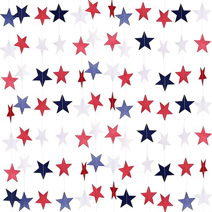 TecUnite 8 Strands Patriotic Star Streamers Banner Garland for 4th of July BBQ, Memorial Day, Vet... | Amazon (US)