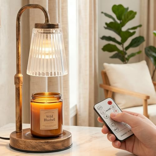 EMINLONA Candle Warmer Lamp with Timer & Dimmable,Wireless Remote Control Candle Lamp Warmer, Height Adjustable Wax Warmer Lamp for Jar Candles,Gifts for Women/Mom,Modern Home Decor. (Bronze) | Amazon (US)