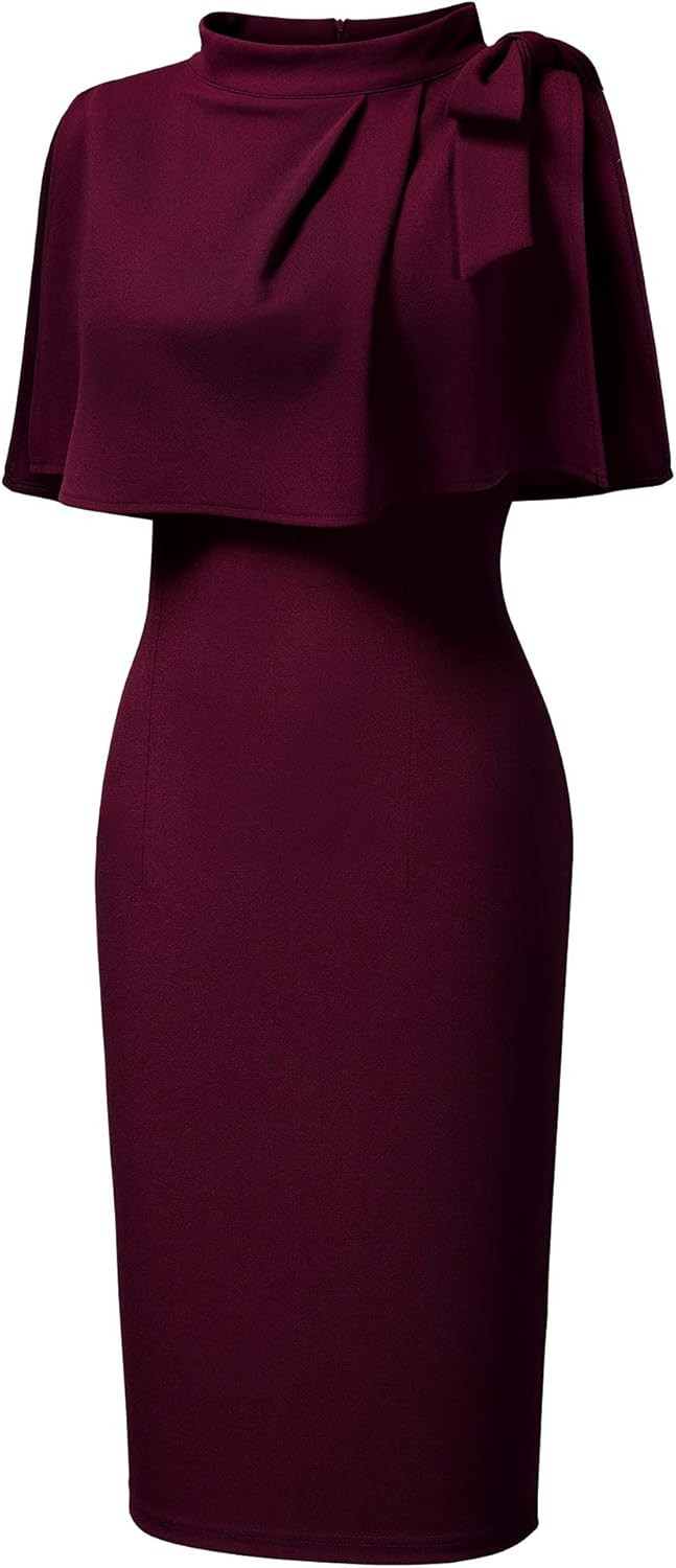 AISIZE Women's Vintage 1940s Half Collar Batwing Cape Party Pencil Dress | Amazon (US)