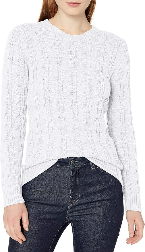 Amazon Essentials Women's Long-Sleeve 100% Cotton Cable Crewneck Sweater | Amazon (US)