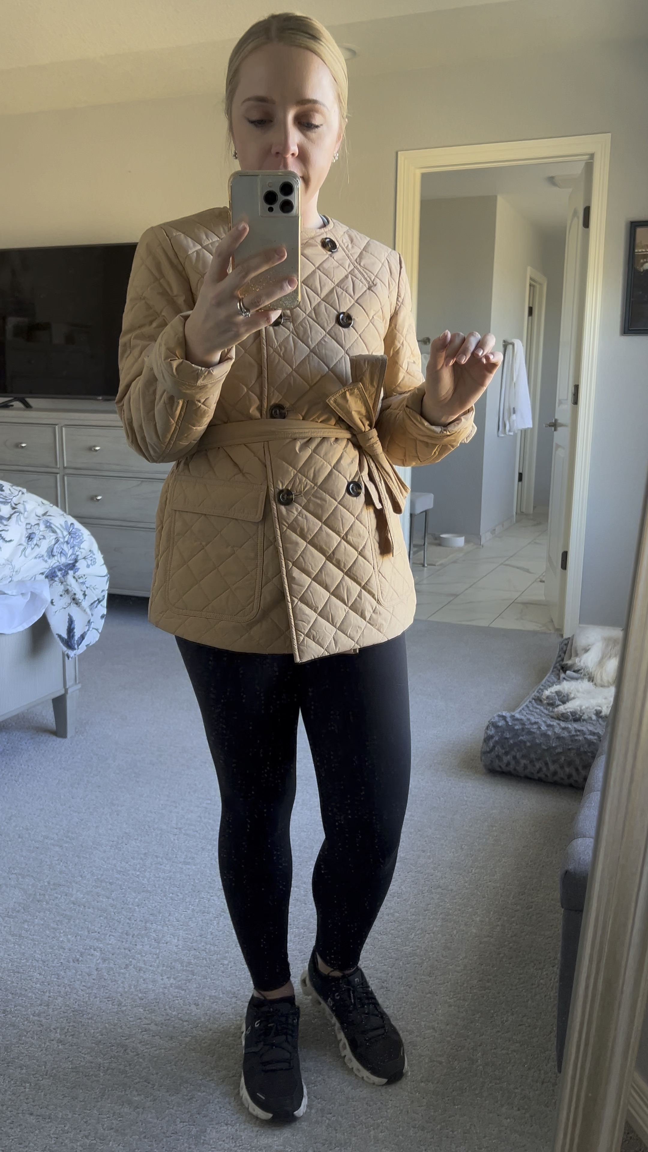 Realistic mom outfit! Feel pulled together on the go in this quilted jacket. Sized down to xs petite. 40% off at Ann Taylor! 

Spring jacket. Petite. Petite outfit. Quilted jacket. Spring outfit. Belted jacket. Tan jacket. Petite jacket. 

#LTKsalealert #LTKstyletip