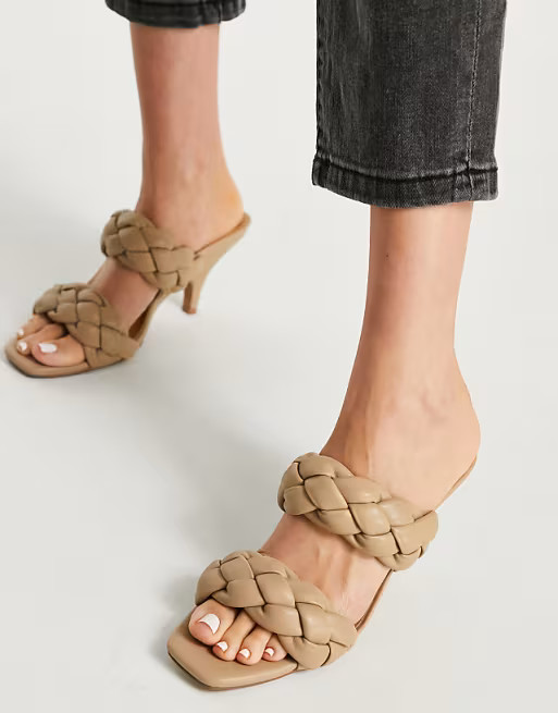 NA-KD braided padded heeled mules in beige | ASOS (Global)
