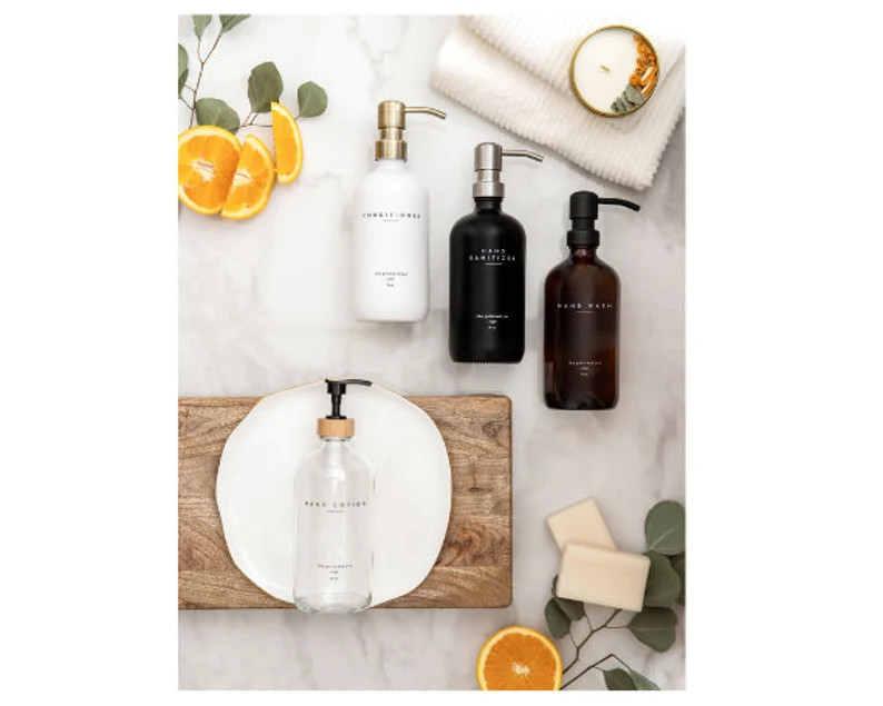 Glass Soap Dispenser With Waterproof Text Printed Directly Onto the Bottle printed in Our Bestsel... | Etsy (US)