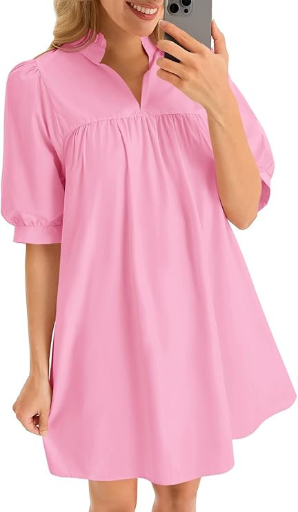 Cicy Bell Womens V Neck Babydoll Mini Dress Short Puff Sleeve Summer Casual Swing Dresses with Po... | Amazon (US)