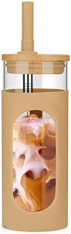 tronco 18oz Glass Tumbler with Bamboo Lid and Straw, Glass Cup For Boba,Iced Coffee,Smoothie, Spi... | Amazon (US)