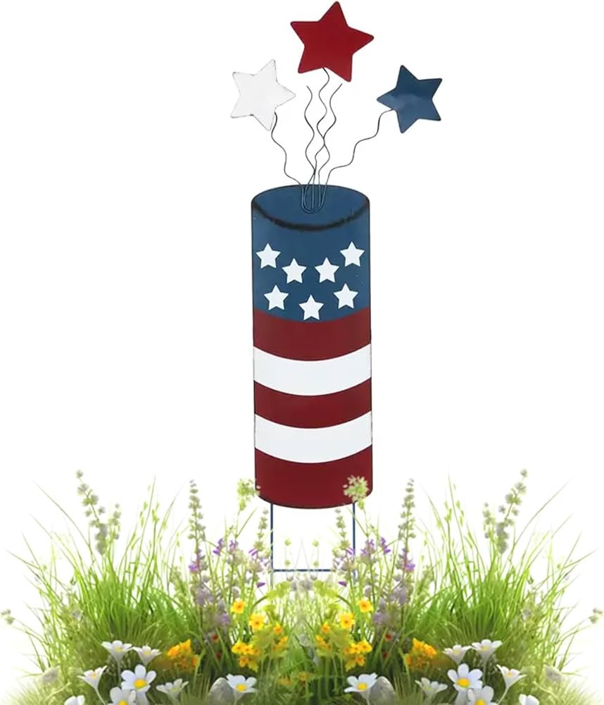 Patriotic Firecracker Garden Stake – American Flag Metal Landscaping Stakes – 4th of July Fir... | Amazon (US)