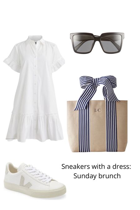 How to wear sneakers with a dress for Sunday brunch, outfits with sneakers, dress with sneakers, ribbon bag 
A favorite vacation outfit!

#LTKitbag #LTKstyletip #LTKfindsunder100