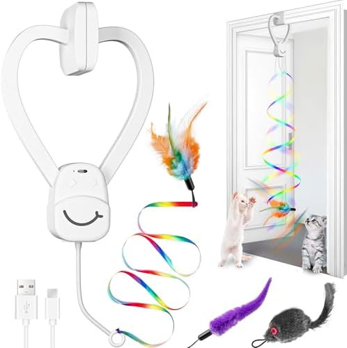 Interactive Cat Toys for Indoor Cats, Automatic Hanging Door Feather Toy Mouse & Ribbon Wand Teas... | Amazon (US)