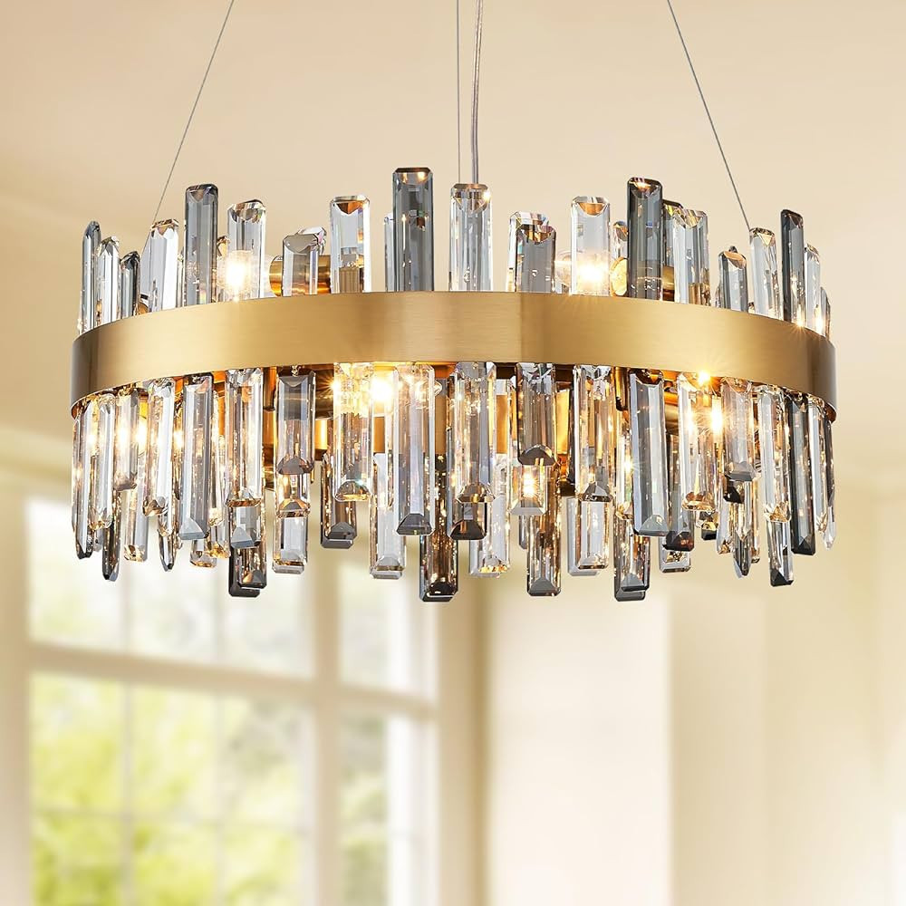 APBEAMLighting Gold Crystal Chandelier Light Fixture, 12-Light Modern Round Crystal Pendant Light... | Amazon (US)