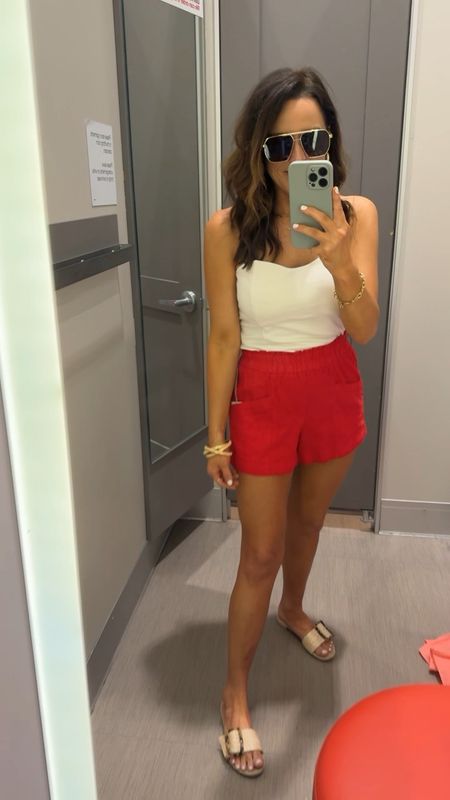Wearing an xs small in shorts and small
In the top! 