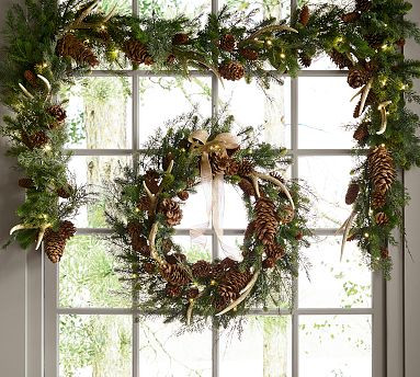 Faux Lit Aspen Wreath & Garland | Pottery Barn (US)