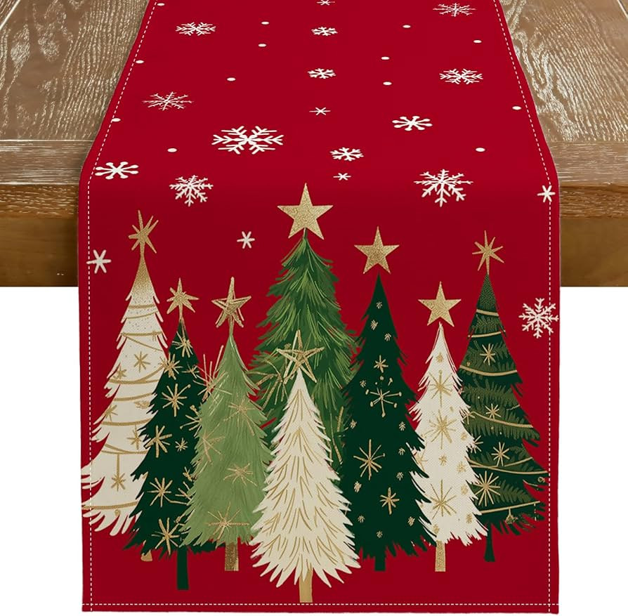 GEEORY Christmas Table Runner 13x72 Inch, Xmas Trees Snowflakes Winter Holiday Decorative Farmhou... | Amazon (US)