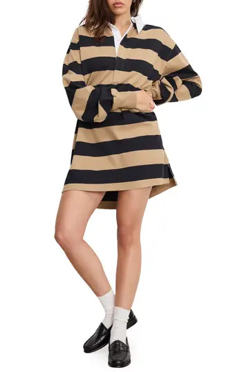 Good American Stripe Jersey Polo Minidress in Good Khaki/Black Rugby Stripe at Nordstrom Rack, Size Small | Nordstrom Rack