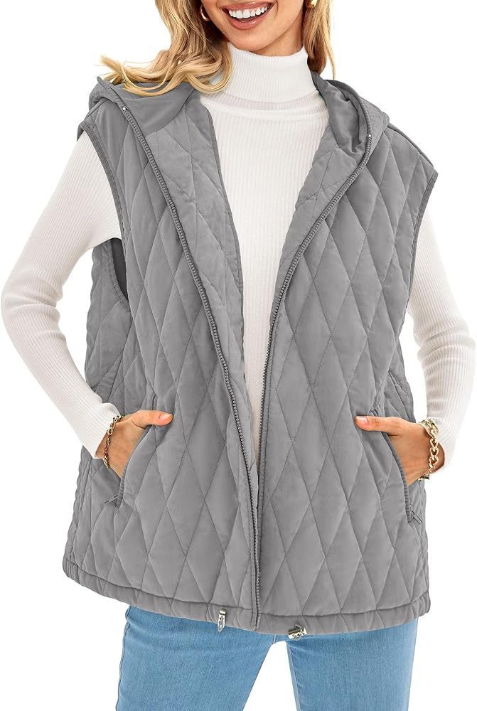 PRETTYGARDEN Women's Fall Quilted Vest Casual Sleeveless Hooded Zip Up Jacket Winter Coat Outerwe... | Amazon (US)