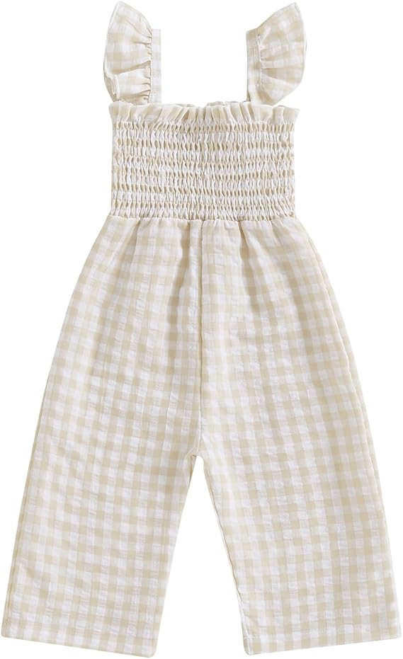 Toddler Baby Girl Summer Clothes Ruffle Sleeveless Smocked Romper One Piece Jumpsuit Suspender Pa... | Amazon (US)