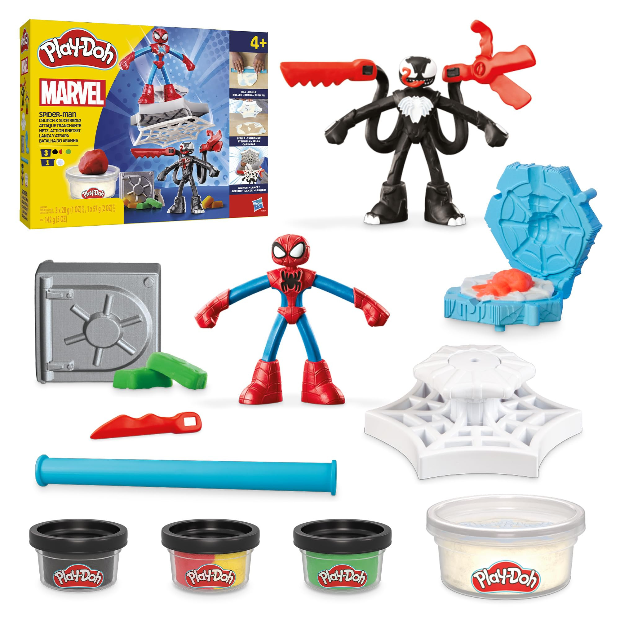 Play-Doh Marvel Spider-Man Launch & Slice Battle Playset with 2 Bendy Action Figures and 7 Access... | Amazon (US)