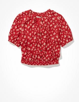 AE Cropped Smocked Blouse | American Eagle Outfitters (US & CA)