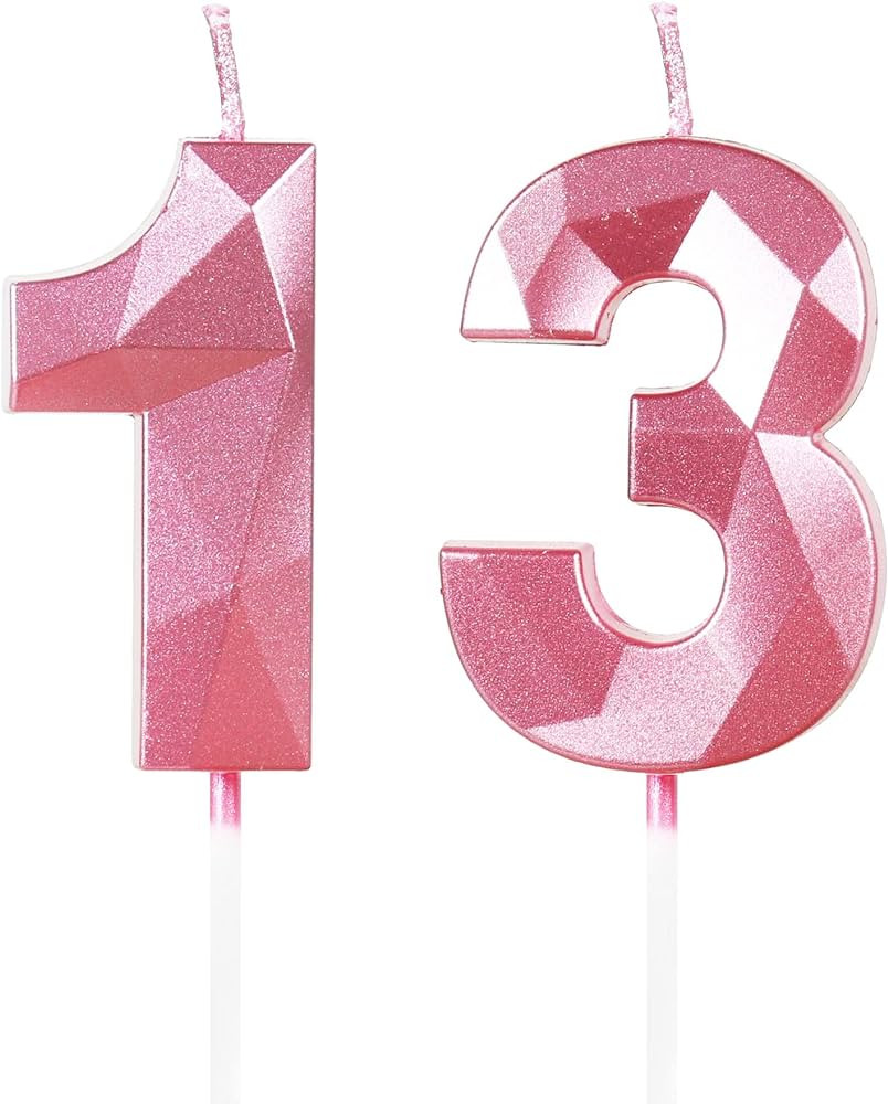 13th Birthday Candles,Number 13 Candles, Pink Happy Birthday Candle for Cake,3D Design Cake Toppe... | Amazon (US)