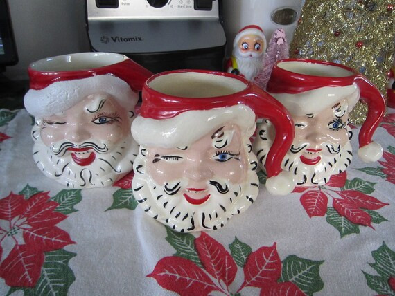 Hand Painted 1957 Winking Santa Mugs Trio | Etsy | Etsy (US)