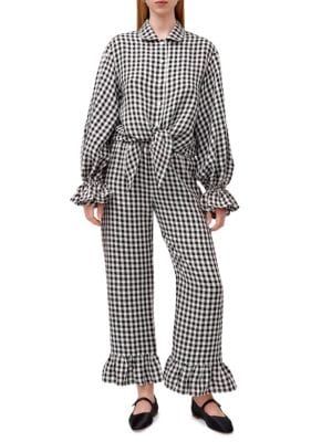 Sleeper 2-Piece Rumba Linen Gingham Pajama Set on SALE | Saks OFF 5TH | Saks Fifth Avenue OFF 5TH