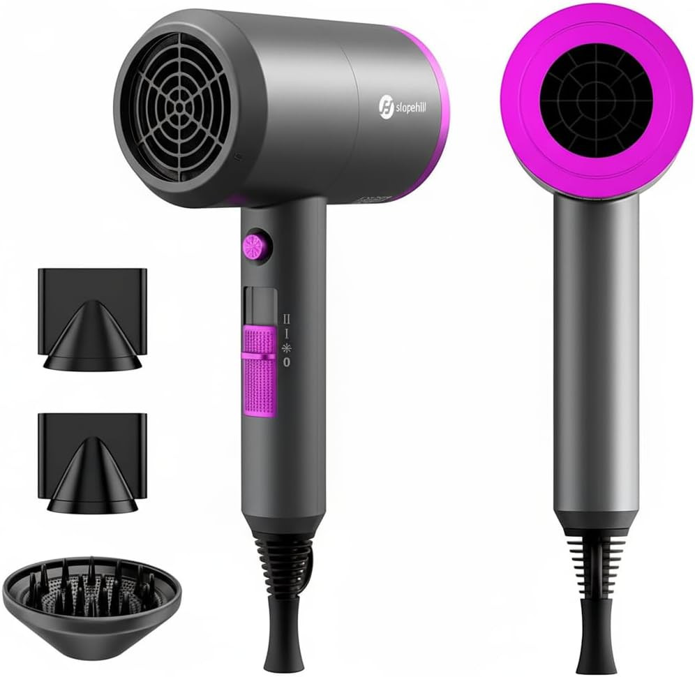 slopehill Professional Ionic Hair Dryer, Powerful 1800W Fast Drying Low Noise Blow Dryer with 2 Concentrator Nozzle 1 Diffuser Attachments for Home Salon Travel | Amazon (US)
