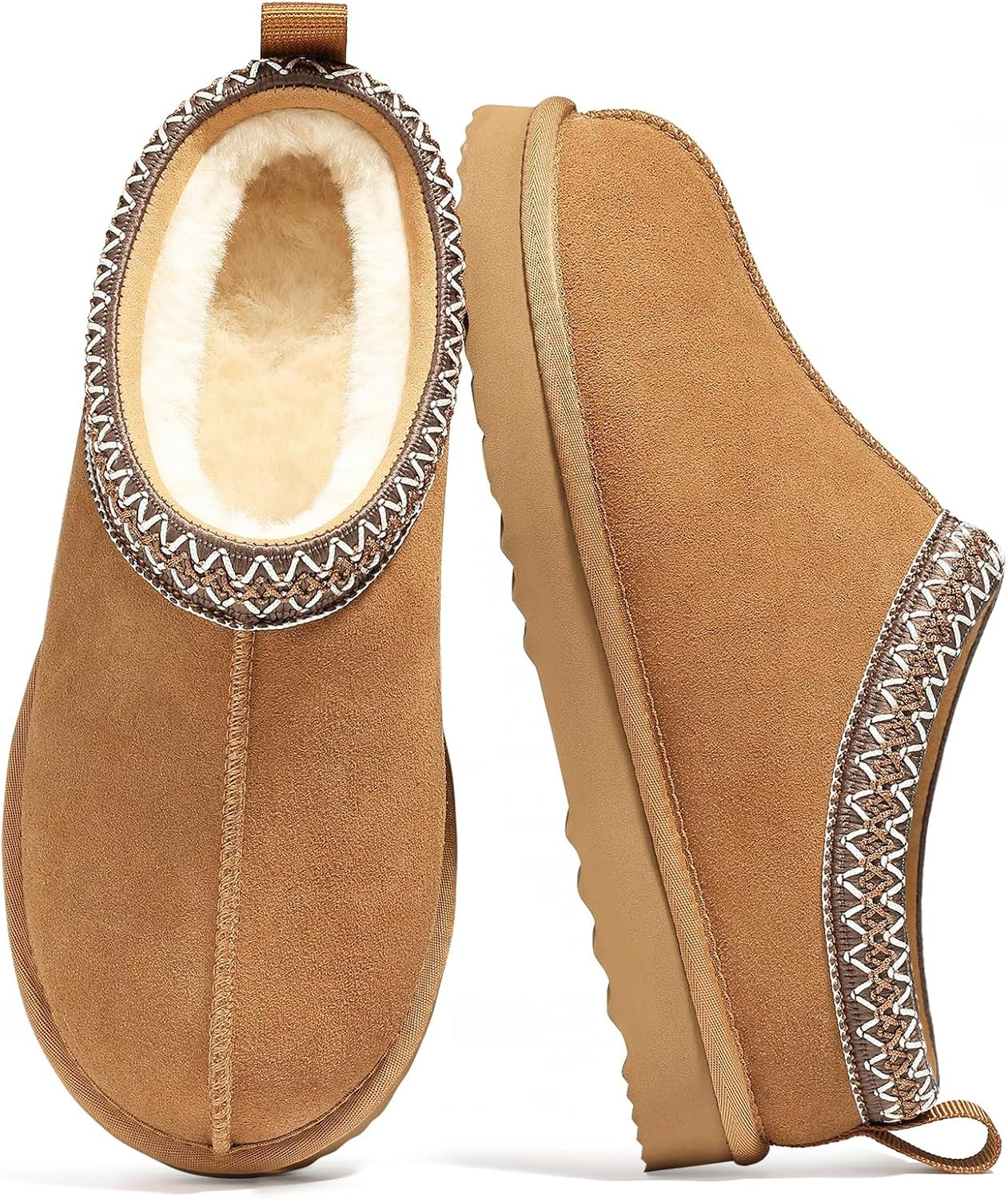 bebealy Genuine Suede Fuzzy Slippers for Women Winter Warm House Shoes | Amazon (US)