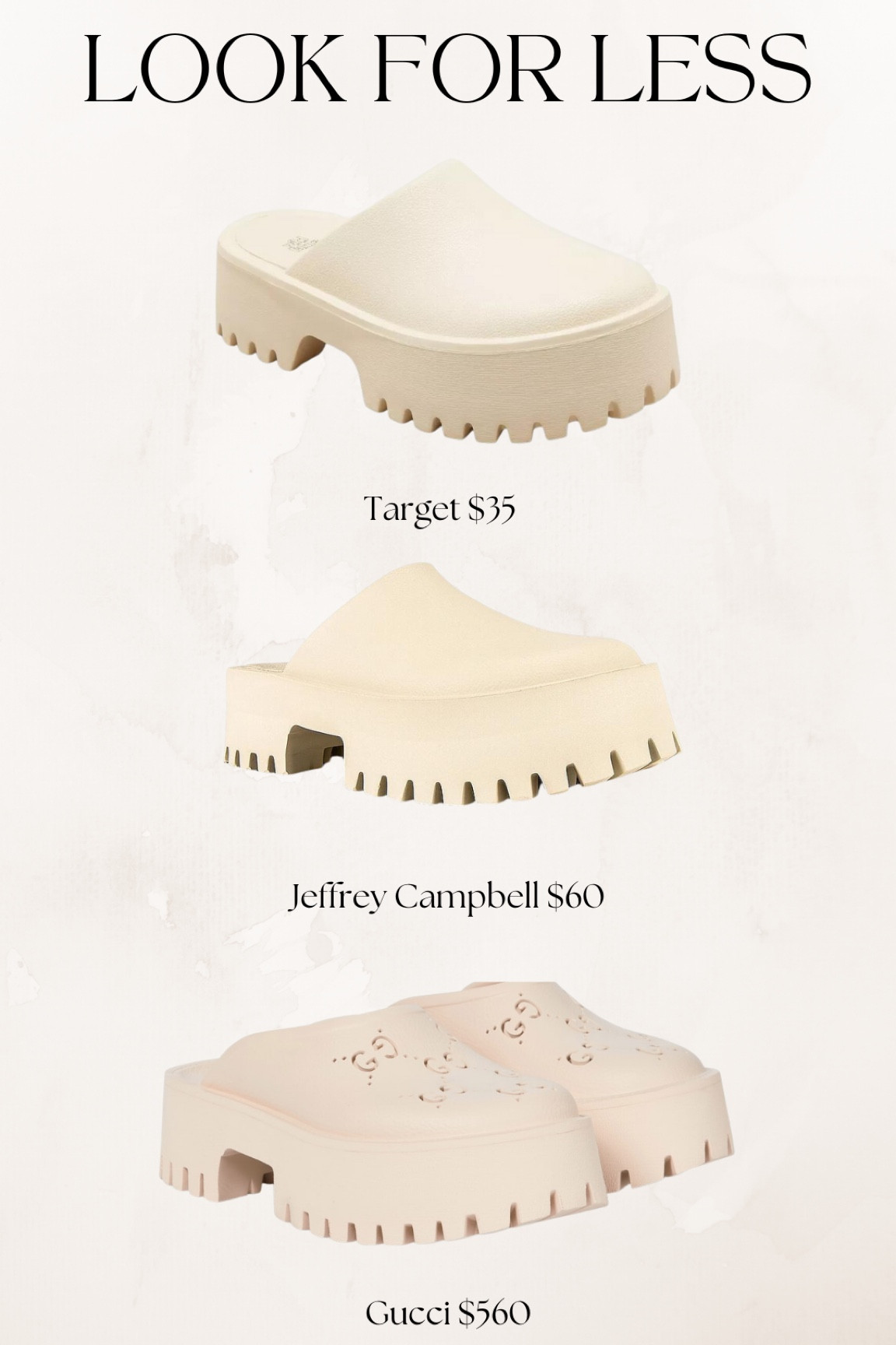 Gucci clogs, Jeffrey Campbell mules, Target mules, platform mules, look for less.

#LTKshoecrush #LTKunder50