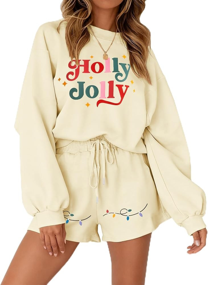 MYHALF Women 2 Piece Outfits Christmas Sweat Shorts Sets 2025 Oversized Casual Lounge Matching Se... | Amazon (US)